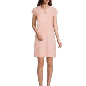 Roller Rabbit Cap Sleeve Split V-Neck Faith Embroidered Matching Shift Dress